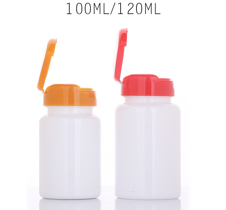 100cc white PET plastic bottle 120ml orange flip top pill capsule bottle tablet empty bottle