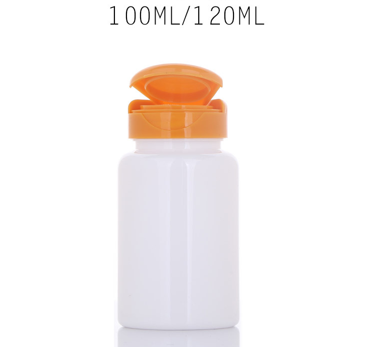 100cc white PET plastic bottle 120ml orange flip top pill capsule bottle tablet empty bottle