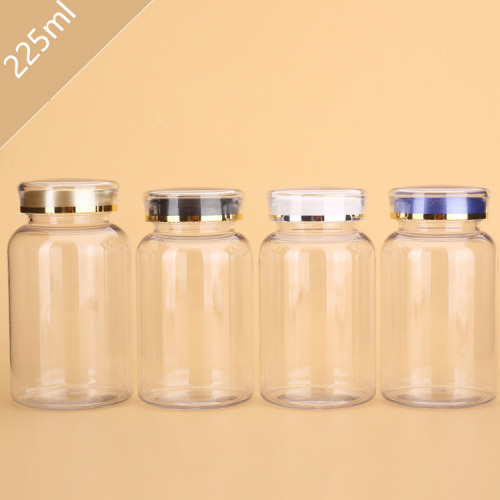 225ML high-end health care product bottle transparent large-caliber PET plastic capsule bottle tablet candy packaging sample bottle