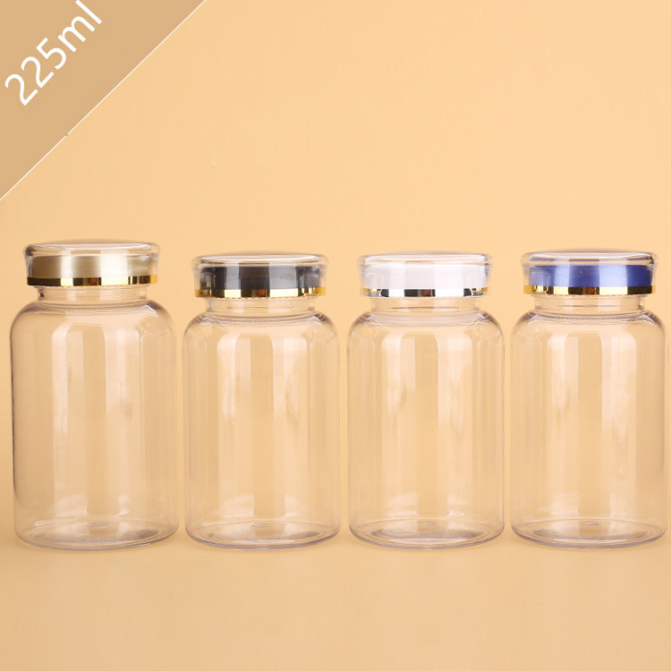 225ML high-end health care product bottle transparent large-caliber PET plastic capsule bottle tablet candy packaging sample bottle