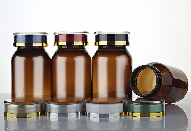 120ml brown oblique shoulder bottle slip shoulder bottle plastic bottle PET capsule bottle health care product packaging bottle