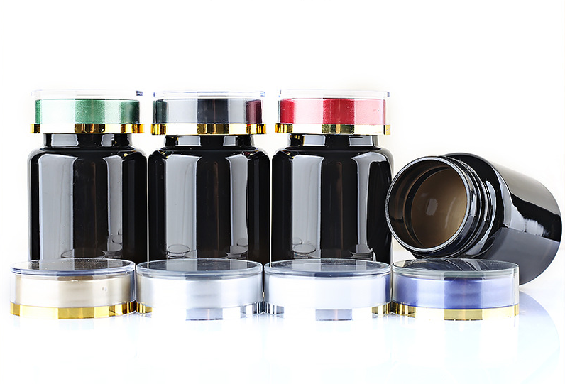 80ml bright black translucent black bottle PET capsule bottle flip top high-end health care plastic medicine bottle pills