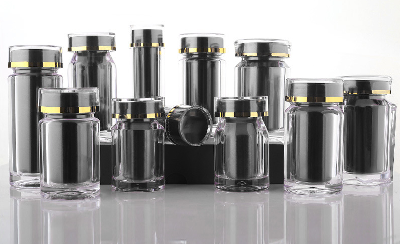 Black private custom 25ML acrylic health care capsule bottle tablet candy soft capsule bottle packaging