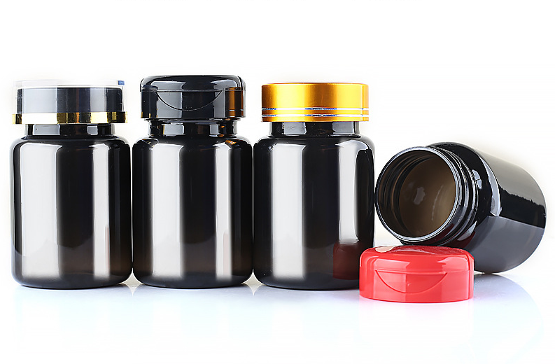 80ml bright black translucent black bottle PET capsule bottle flip top high-end health care plastic medicine bottle pills