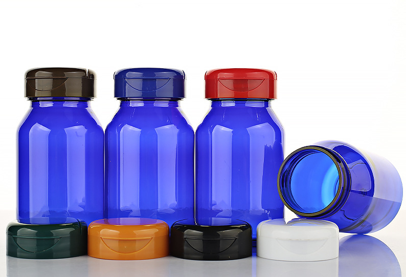 120ml blue oblique shoulder bottle sloping shoulder bottle plastic bottle PET capsule bottle high-end health care product packaging bottle