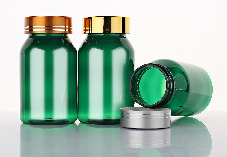 120ml green oblique shoulder bottle slip shoulder bottle plastic bottle PET capsule bottle high-end health care product packaging bottle