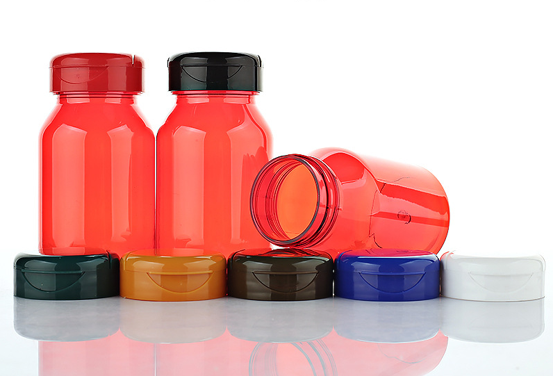 120ml red oblique shoulder bottle slip shoulder bottle plastic bottle PET capsule bottle high-end health care product packaging bottle