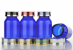120ml blue oblique shoulder bottle sloping shoulder bottle plastic bottle PET capsule bottle high-end health care product packaging bottle