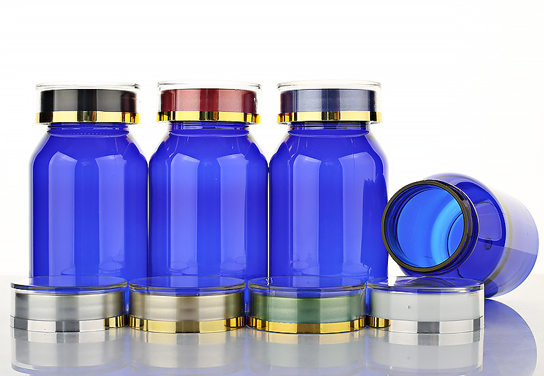120ml blue oblique shoulder bottle sloping shoulder bottle plastic bottle PET capsule bottle high-end health care product packaging bottle