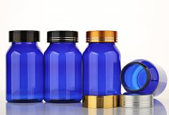 120ml blue oblique shoulder bottle sloping shoulder bottle plastic bottle PET capsule bottle high-end health care product packaging bottle