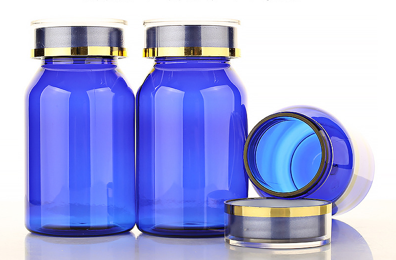 120ml blue oblique shoulder bottle sloping shoulder bottle plastic bottle PET capsule bottle high-end health care product packaging bottle