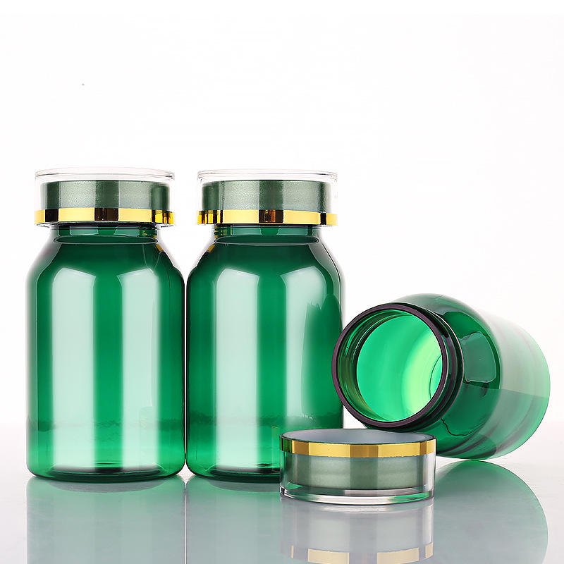 120ml green oblique shoulder bottle slip shoulder bottle plastic bottle PET capsule bottle high-end health care product packaging bottle