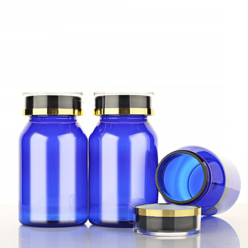 120ml blue oblique shoulder bottle sloping shoulder bottle plastic bottle PET capsule bottle high-end health care product packaging bottle