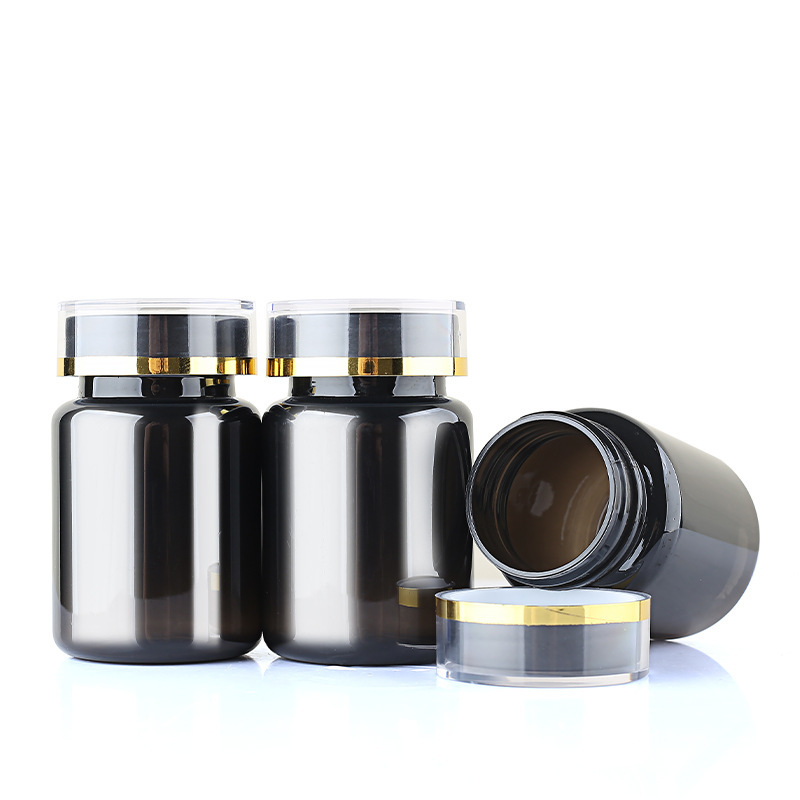 80ml bright black translucent black bottle PET capsule bottle flip top high-end health care plastic medicine bottle pills