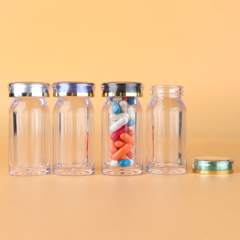 45ml oblique shoulder transparent acrylic bottle with crown cap health care product bottle straight bottle transparent capsule bottle medicine bottle