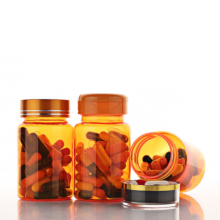 100ml orange yellow medicine bottle plastic bottle PET capsule bottle flip top high-end health care product packaging bottle