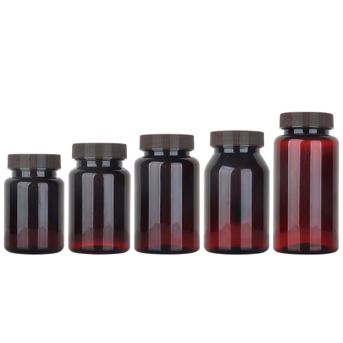 80ML-150ml brown bottle striped cover health care product packaging plastic light-proof empty medicine bottle capsule
