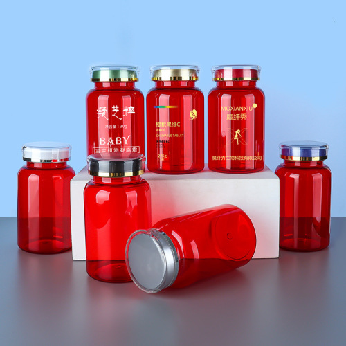 225ml translucent red bottle crown cap health care product plastic bottle sealed empty medicine bottle capsule cordyceps sub-bottle