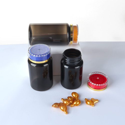 PET 80ml-150ml translucent black bottle with sealed safety cover for health care capsules and cordyceps powder