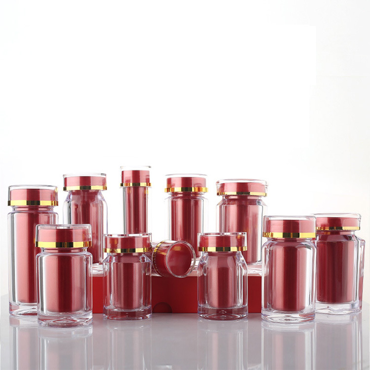 Red 50ML liner acrylic health care capsule bottle tablet candy packaging saffron maca bottle
