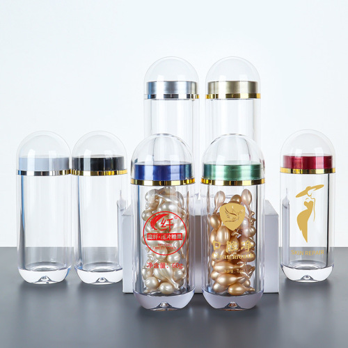 60ml bullet acrylic bottle double cover capsule bottle cosmetic packaging transparent soft capsule packaging