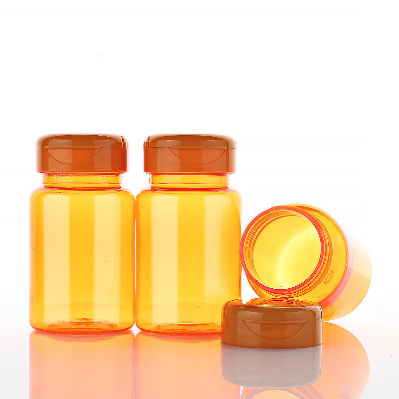 100ml orange yellow medicine bottle plastic bottle PET capsule bottle flip top high-end health care product packaging bottle
