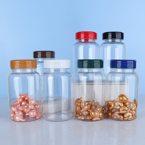 200ML transparent PET plastic large capacity health care product bottle Cordyceps saffron capsule packaging large bottle jar flip cover