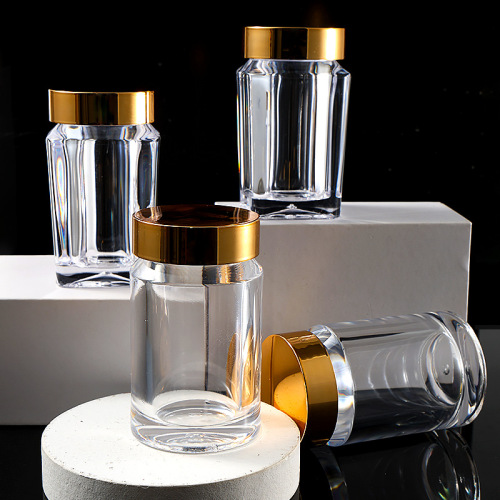 60ml acrylic bottle with bright gold cap, food grade health care product bottle, capsule bottle, tablet bottle, transparent bottle
