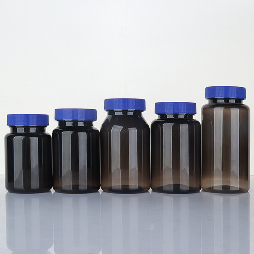 PET80-150ml semi-transparent black plastic bottle striped cover capsule bottle health care product cordyceps packaging bottle