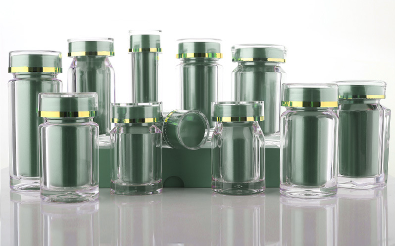 High-end packaging acrylic bottle green private custom soft capsule health care candy bottle 35ML