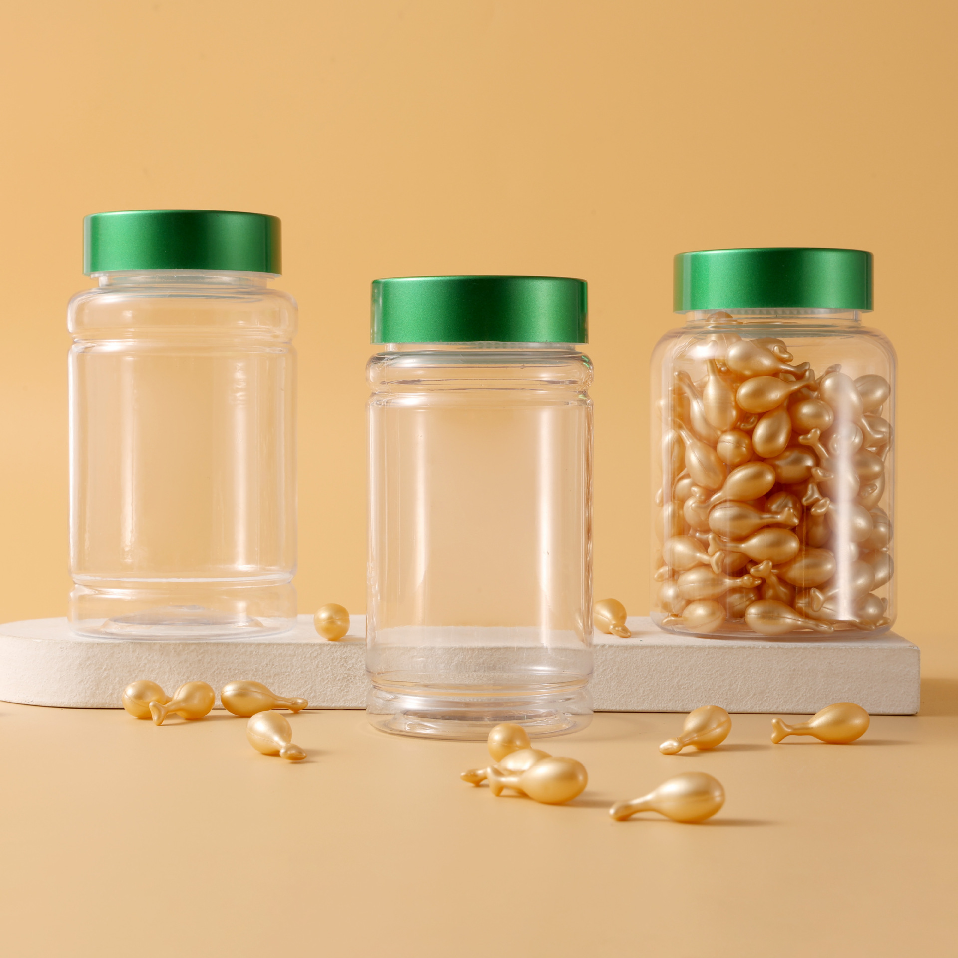 Transparent capsule bottle 225ml200ml300ml PET packaging health care product packaging bottle empty bottle sealed small bottle