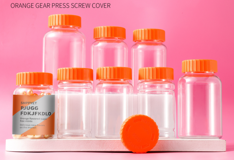 Food grade pet140-300ml transparent capsule bottle gear pressure screw cap food packaging bottle portable large capacity