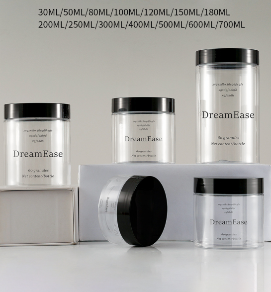 High-grade 30g50g100g plastic Pet cream bottle 68 teeth packaging jar black cover skin care packaging bottle 700g