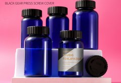 Food grade 175/200/225/250/300ml blue capsule bottle with gear press cap