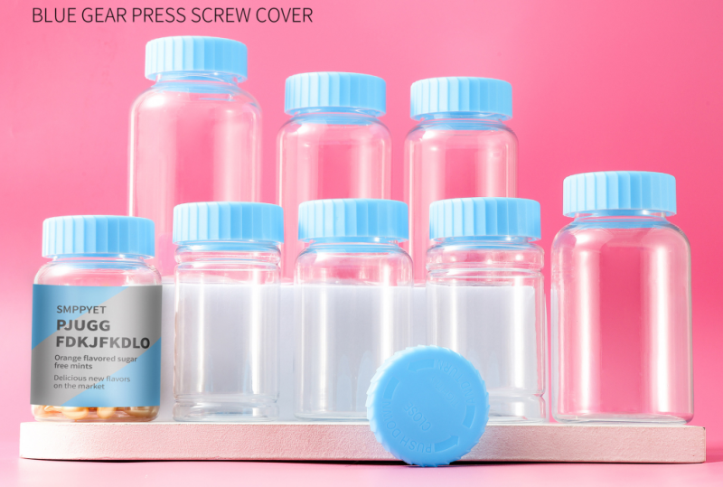 Food grade pet140-300ml transparent capsule bottle gear pressure screw cap food packaging bottle portable large capacity