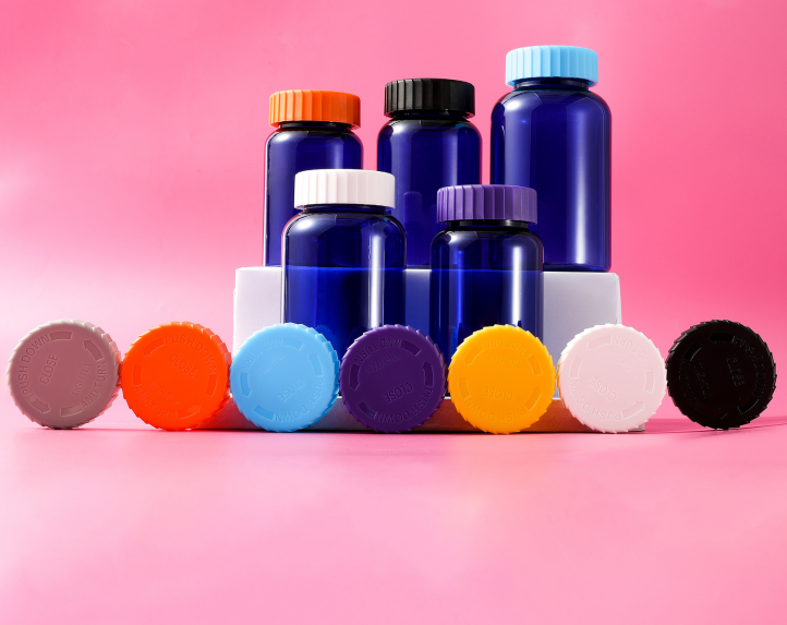 Food grade 175/200/225/250/300ml blue capsule bottle with gear press cap