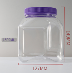 PET plastic wide mouth 1500ml transparent food jar gold/silver dried fruit walnut sealed jar