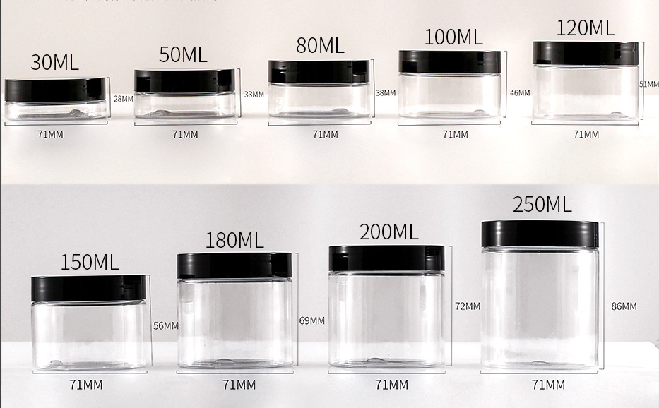 High-grade 30g50g100g plastic Pet cream bottle 68 teeth packaging jar black cover skin care packaging bottle 700g