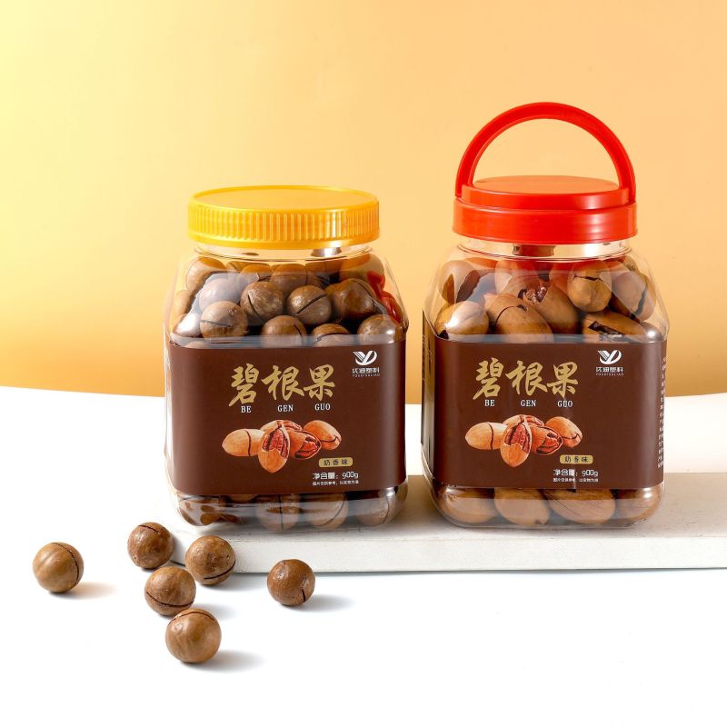 PET plastic wide mouth 1500ml transparent food jar gold/silver dried fruit walnut sealed jar