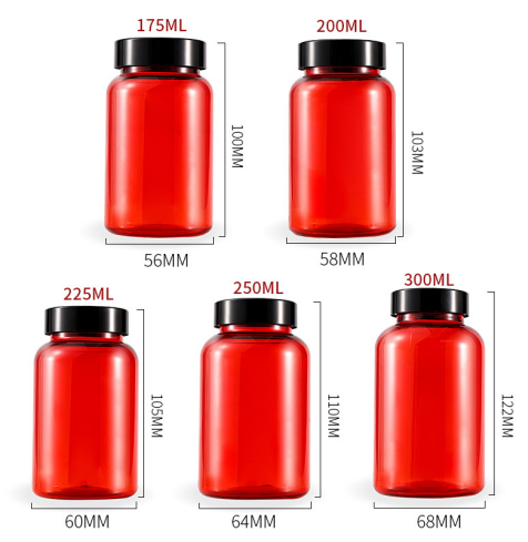 300ml bright red food grade bottle PET plastic sub-bottle 175ml powder sub-bottle 250ml thickened