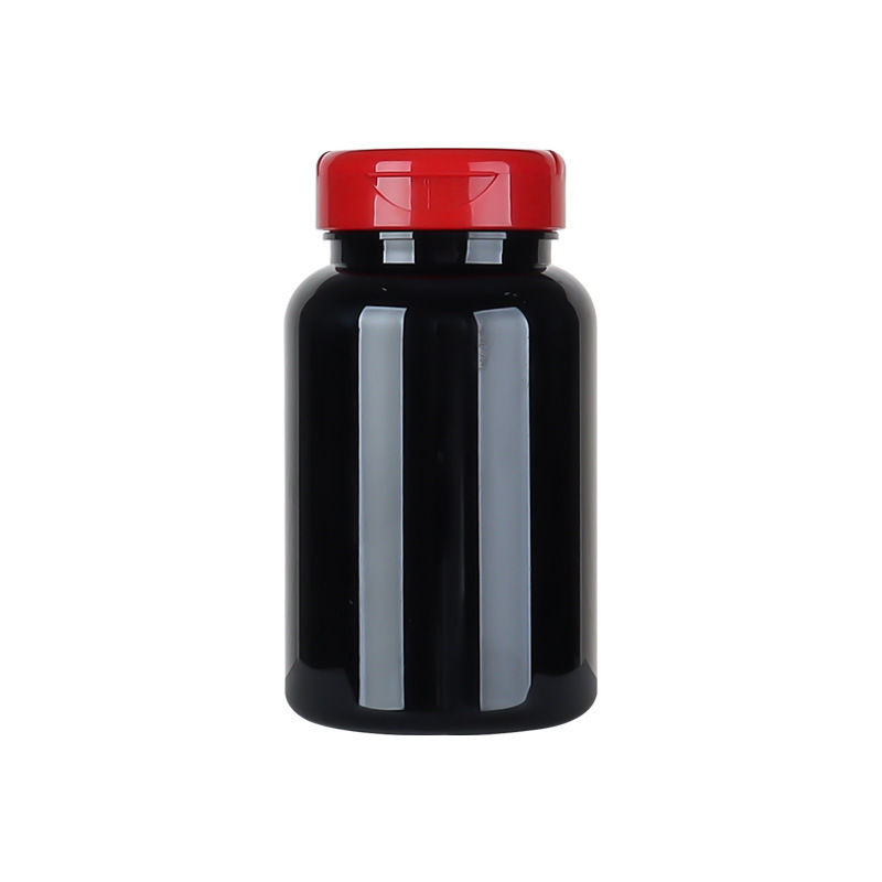 200ML black PET plastic large capacity health care product bottle Cordyceps saffron capsule packaging large bottle PP flip cover