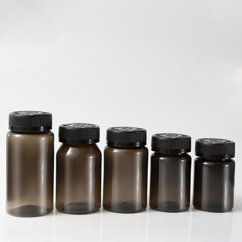 80-150ml plastic packaging bottle black screw cap PET medicine bottle with safety cap capsule bottle