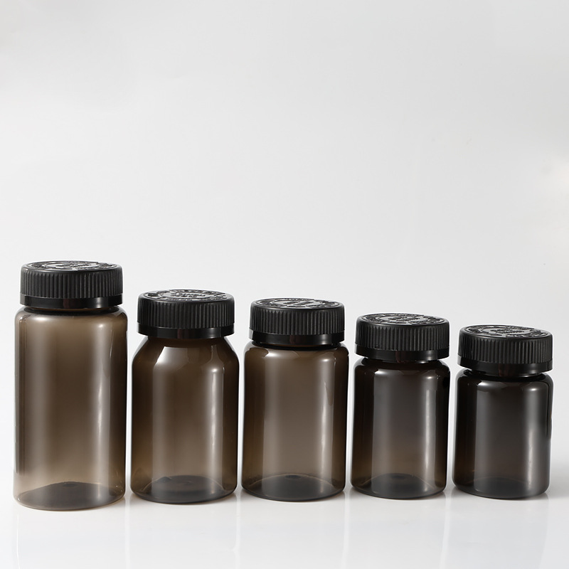 80-150ml plastic packaging bottle black screw cap PET medicine bottle with safety cap capsule bottle