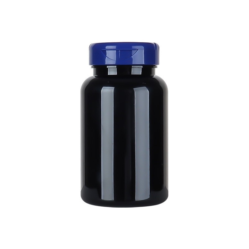 200ML black PET plastic large capacity health care product bottle Cordyceps saffron capsule packaging large bottle PP flip cover