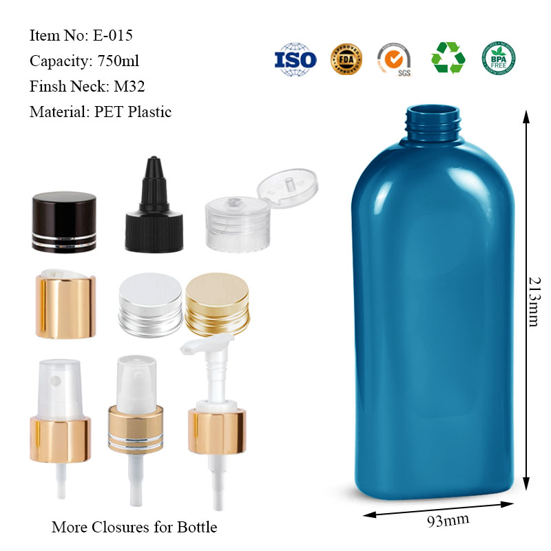 PET plastic flat bottles 120ML 300ML 500ML 750ML 1000ML
