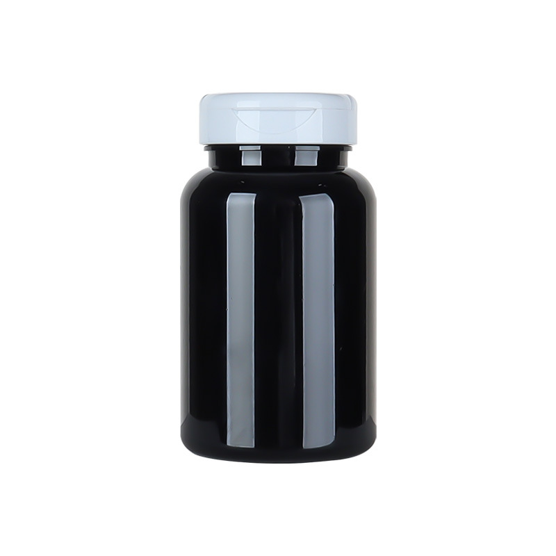 200ML black PET plastic large capacity health care product bottle Cordyceps saffron capsule packaging large bottle PP flip cover