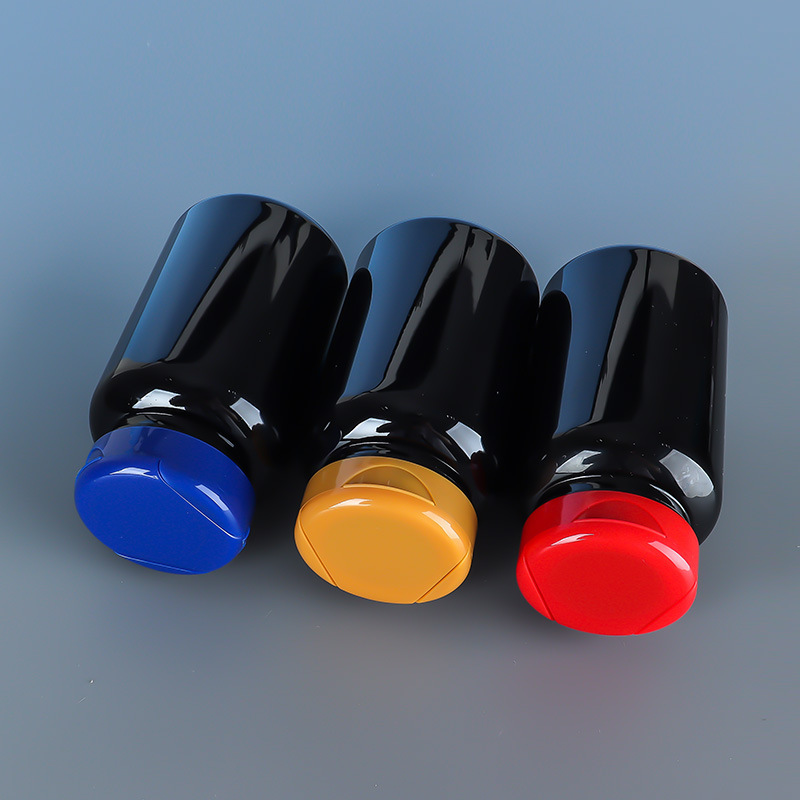 200ML black PET plastic large capacity health care product bottle Cordyceps saffron capsule packaging large bottle PP flip cover