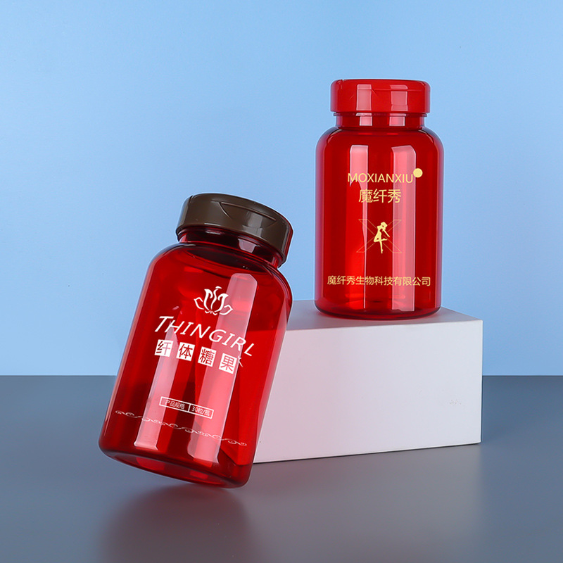PET 225ml translucent red bottle Cordyceps powder tablet candy health care product bottle PP flip cover sealed packaging