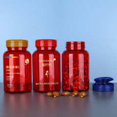 PET 225ml translucent red bottle Cordyceps powder tablet candy health care product bottle PP flip cover sealed packaging
