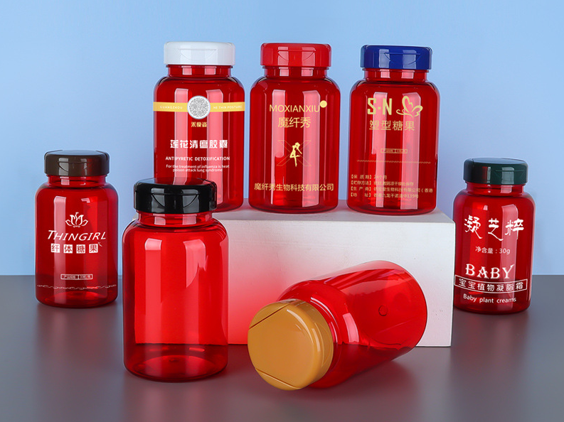 PET 225ml translucent red bottle Cordyceps powder tablet candy health care product bottle PP flip cover sealed packaging